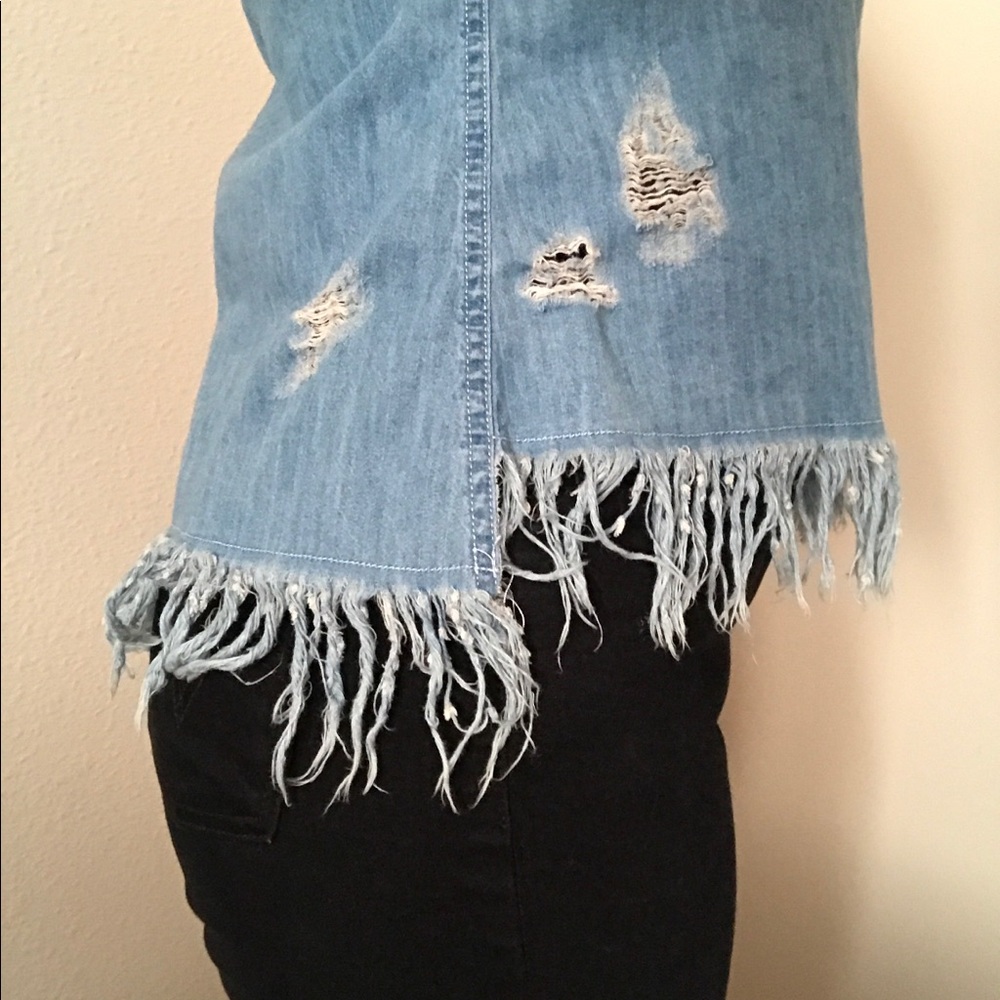 American Eagle Distressed Frayed Hem Denim Tank